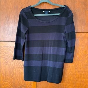 French Connection Black and Purple Striped Long Sleeve Top